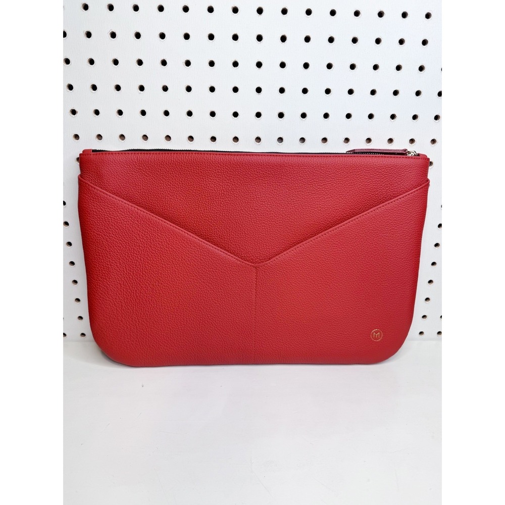 Marcher Studio | Allie Clutch Red Pebbled Leather Envelope Zip Top Laptop Bag